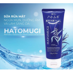 Sữa rửa mặt cho da dầu mụn chiết xuất hạt ý dĩ Hatomugi The Medicated Facial Foam 130g