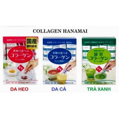Bột Collagen hanamai chiết xuất trà xanh, da cá, da heo
