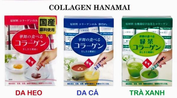 Bột Collagen hanamai chiết xuất trà xanh, da cá, da heo