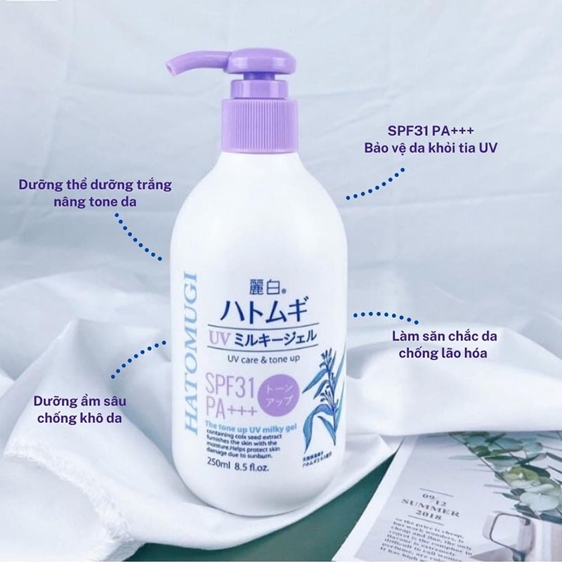 Sữa Dưỡng Thể Hatomugi Chống Nắng Nâng Tông SPF31 PA+++ 250ml